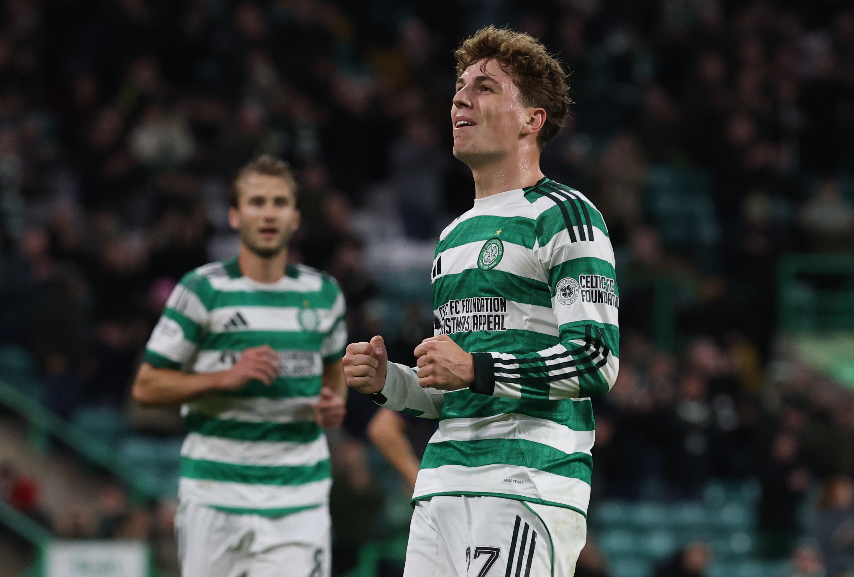 Arne Engels of Celtic celebrates