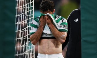 Marcelo Saracchi of Celtic leaves the field injured