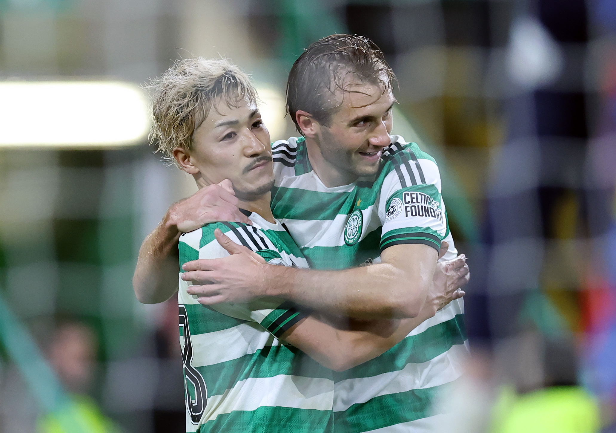 Daizen Maeda of Celtic celebrates with team mate Benjamin Nygren