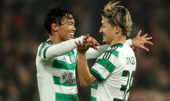 Reo Hatate of Celtic celebrates