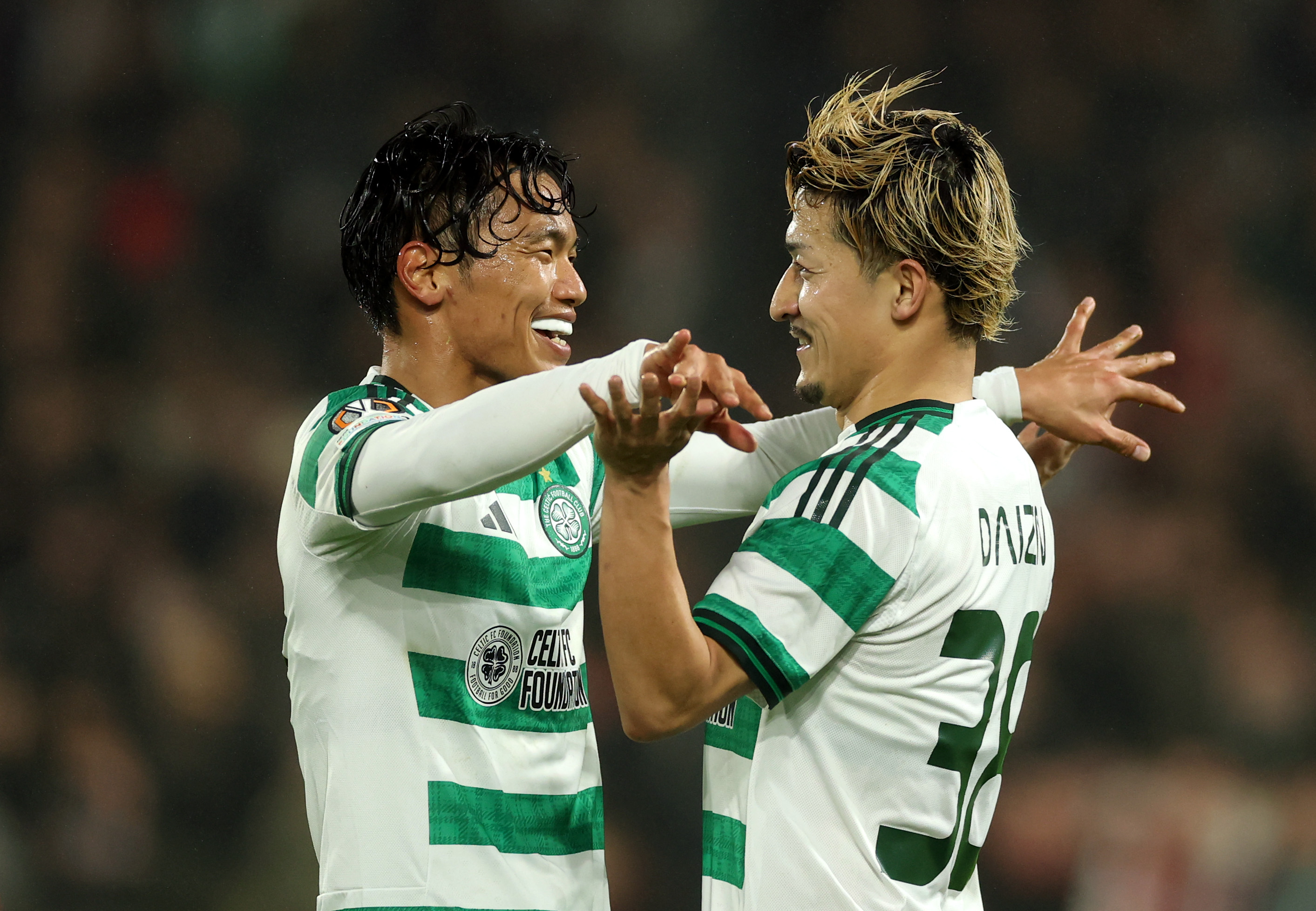 Reo Hatate of Celtic celebrates