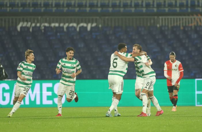 Benjamin Nygren of Celtic celebrates