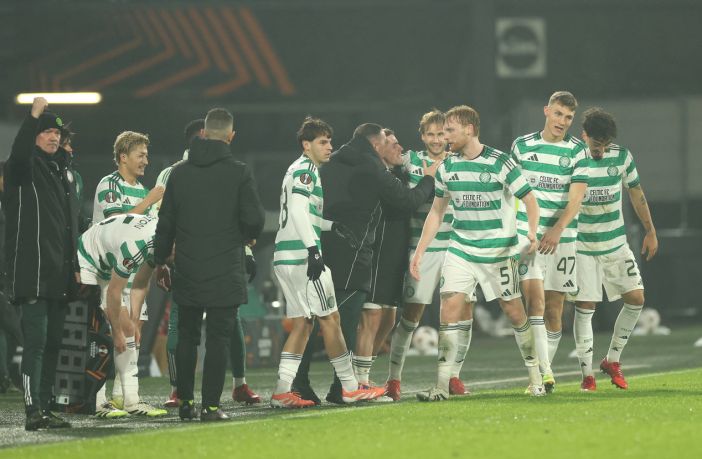 Benjamin Nygren of Celtic celebrates