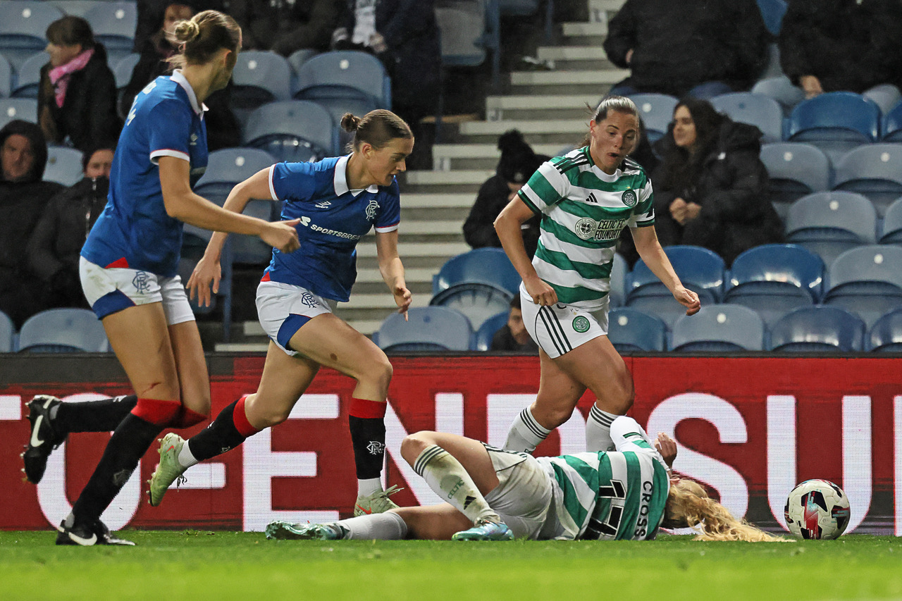 Morgan Cross suffers an injury at Ibrox 