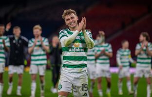 Callum Osmand leads the victory celebrations at Hampden.