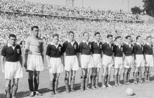 Scotland team v Uruguay at 1954 World Cup Finals in Switzerland.