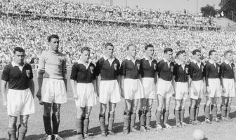 Scotland team v Uruguay at 1954 World Cup Finals in Switzerland.