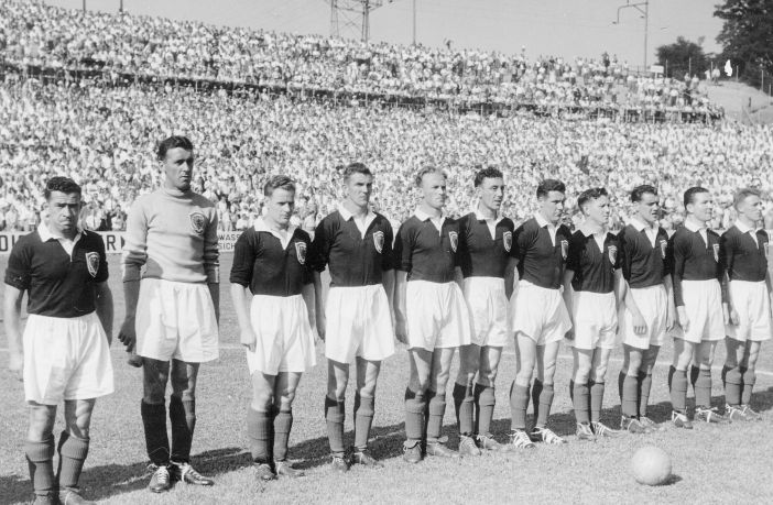 Scotland team v Uruguay at 1954 World Cup Finals in Switzerland.