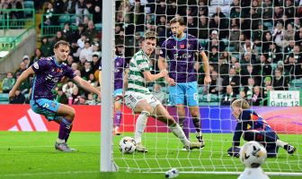 Johnny Kenny of Celtic has a chance on goal