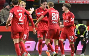 Topi Keskinen of Aberdeen celebrates