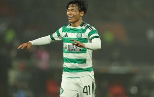 Reo Hatate of Celtic celebrates
