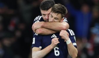 Kieran Tierney of Scotland celebrates
