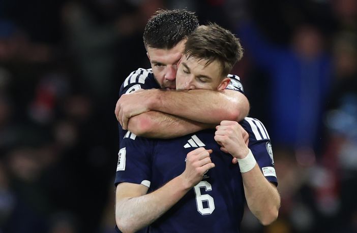 Kieran Tierney of Scotland celebrates