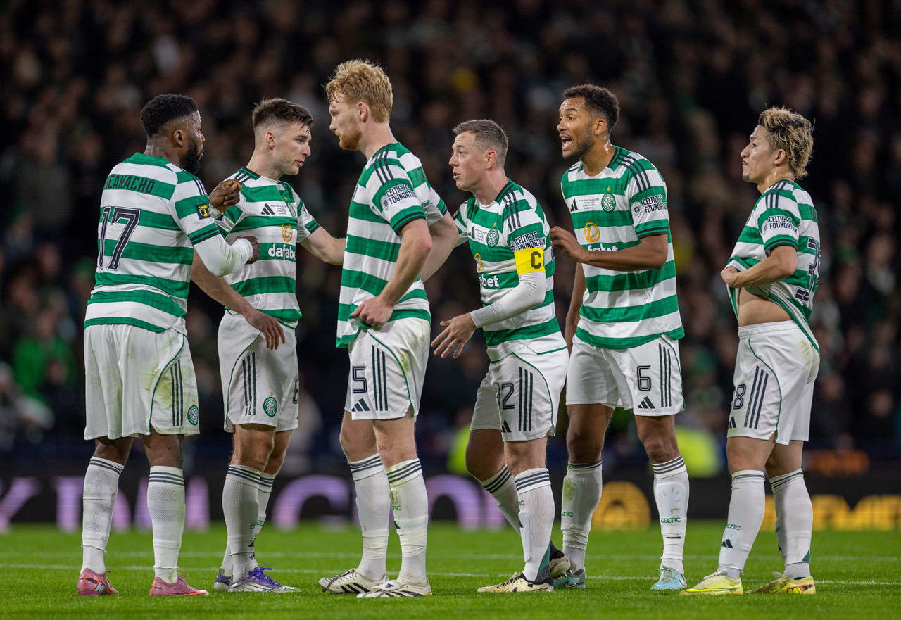 Celtic players at Hampden.