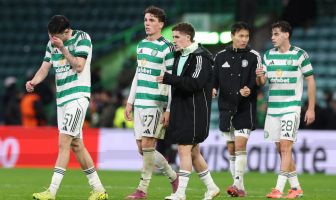 Dejected Celtic players at full-time.
