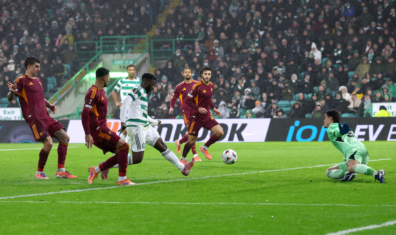 Kelechi Iheanacho of Celtic scores but it's ruled out for offside