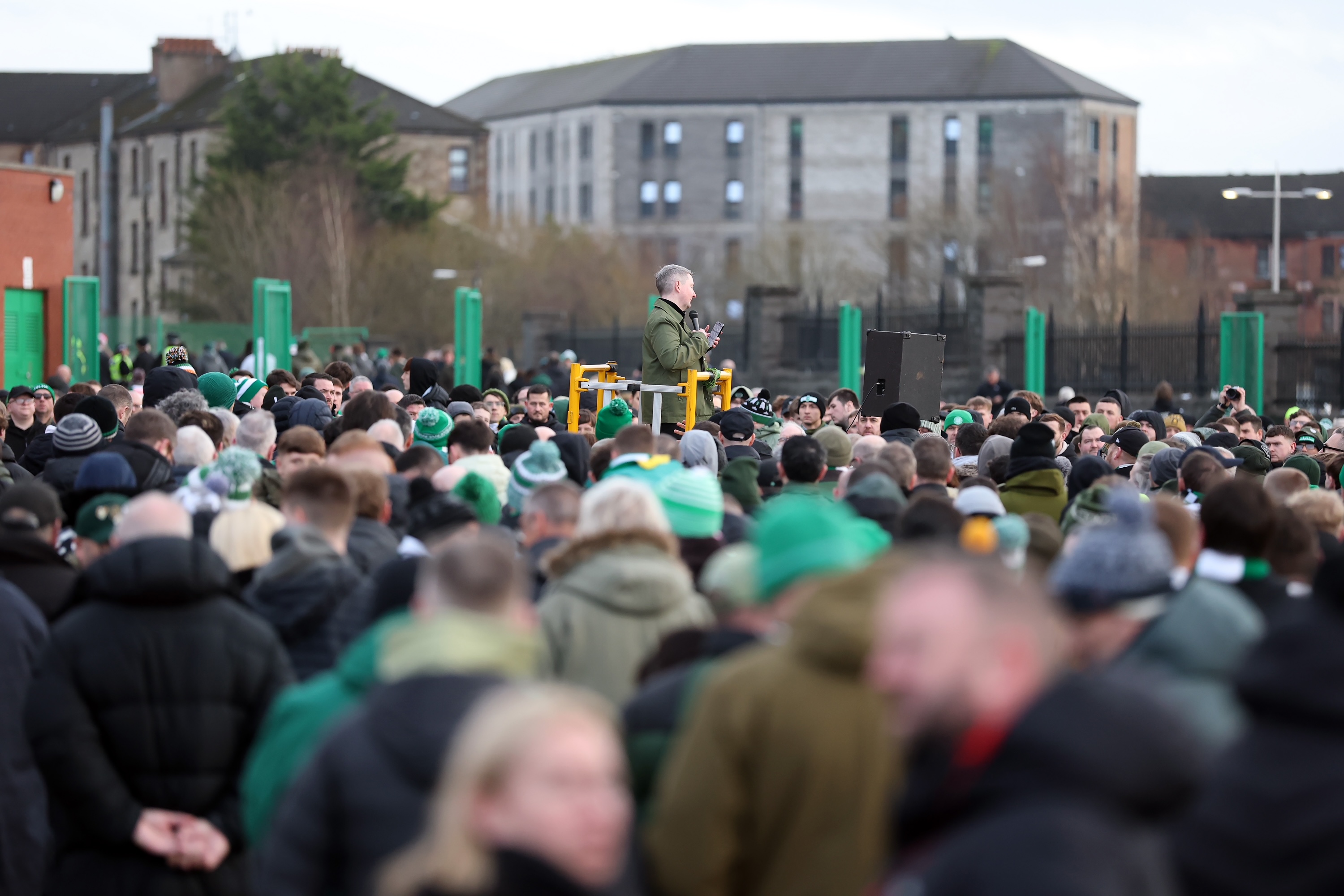 Celtic fans protest outside the stadium 