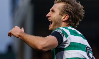 Benjamin Nygren of Celtic celebrates
