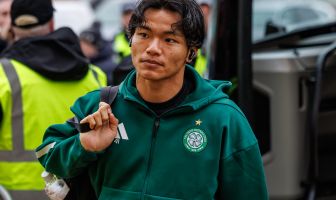 Reo Hatate of Celtic arriving at the ground