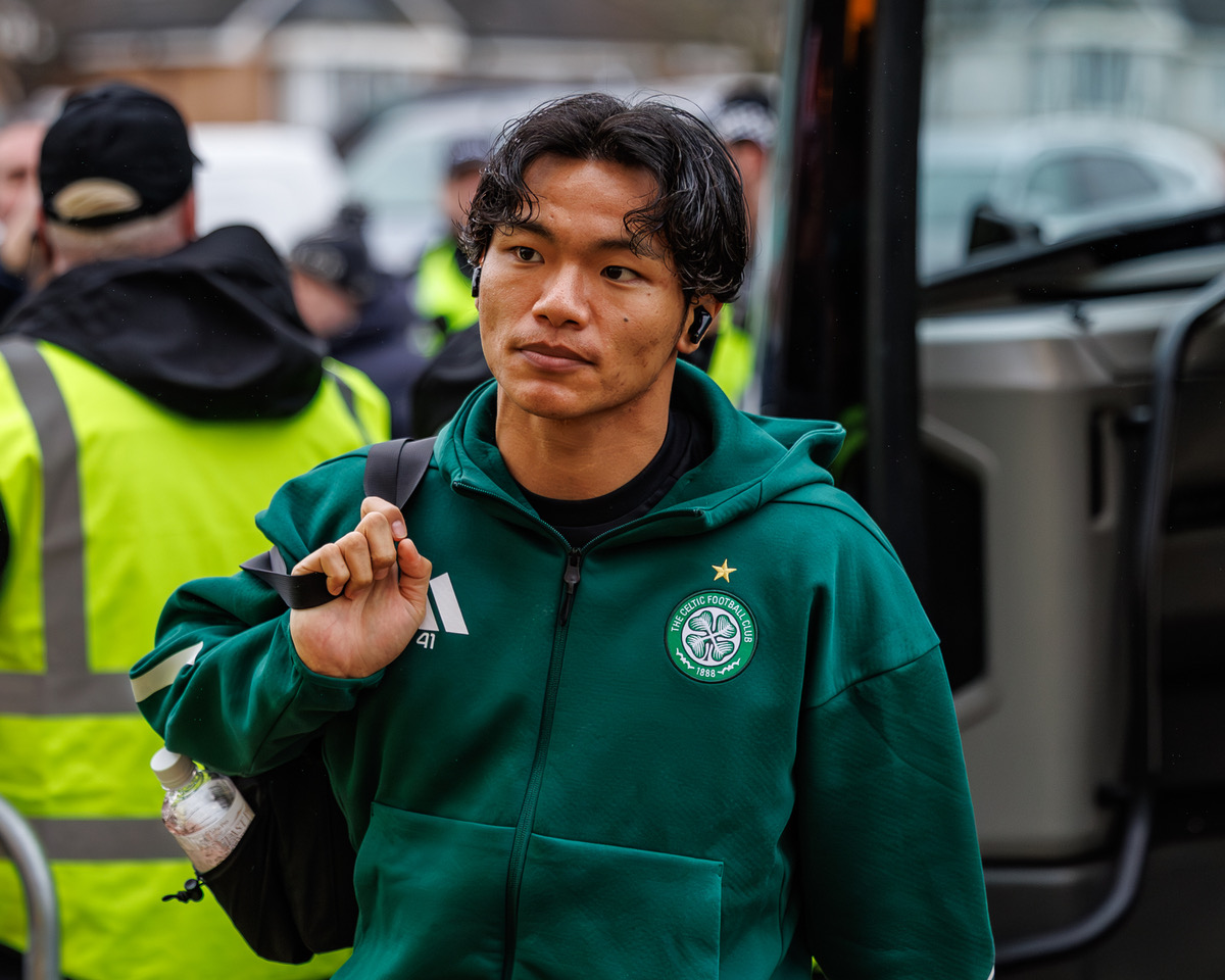 Reo Hatate of Celtic arriving at the ground