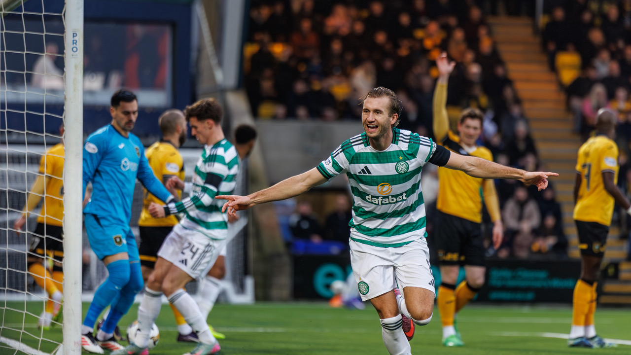 Benjamin Nygren of Celtic celebrates