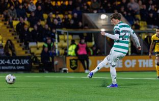 Arne Engels of Celtic scores from the spot