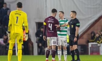 Callum McGregor gets booked by Steven McLean