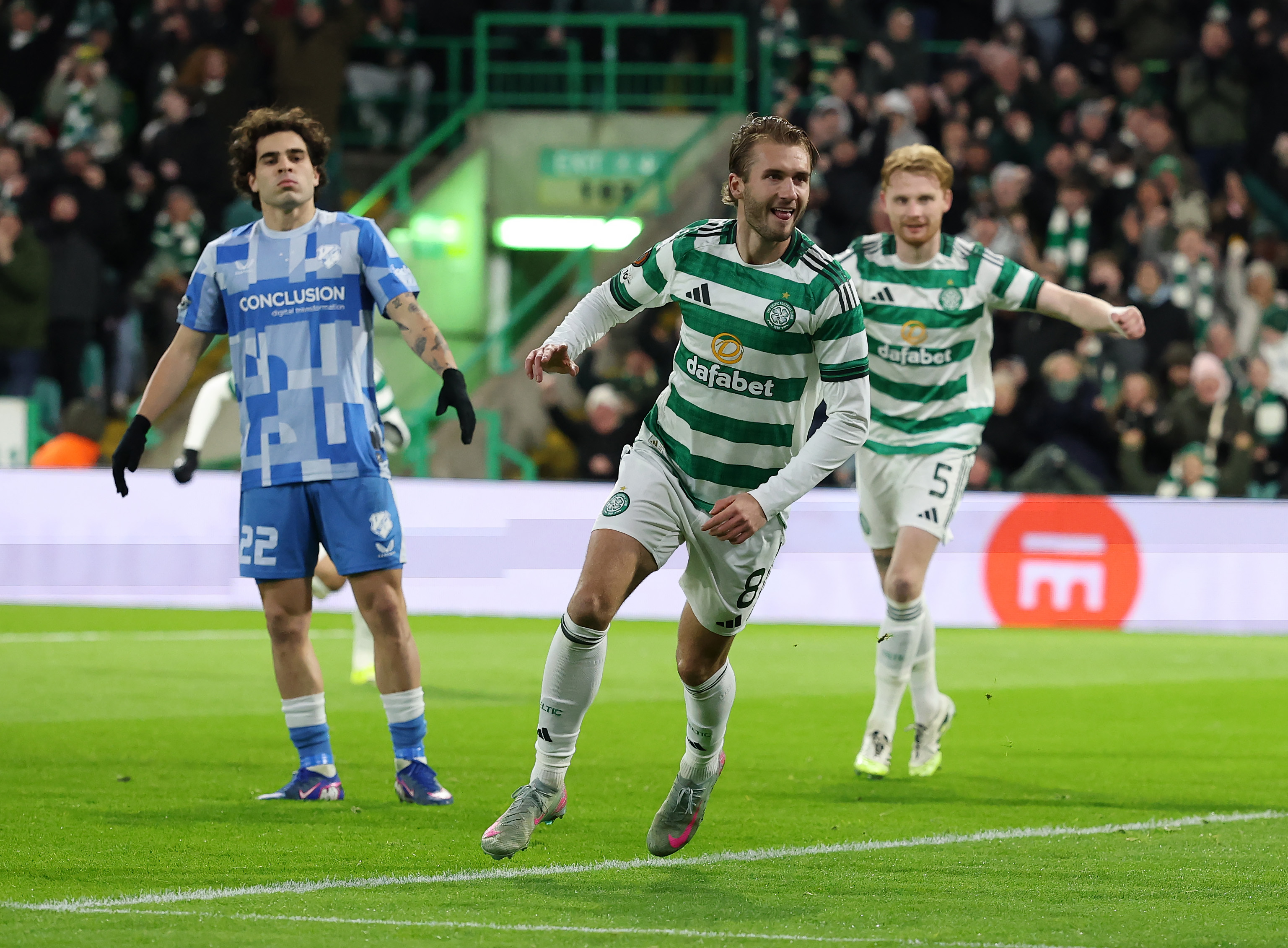 Benjamin Nygren of Celtic celebrates