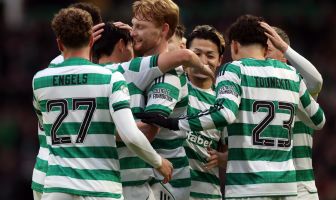 Celtic players celebrate Yang Hyun-Jun's opening goal