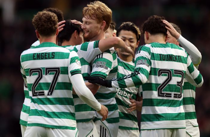 Celtic players celebrate Yang Hyun-Jun's opening goal
