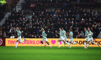 Benjamin Nygren of Celtic celebrates