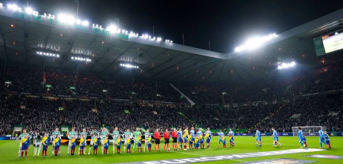 Celtic and Utrecht players shake hands before kick off.
