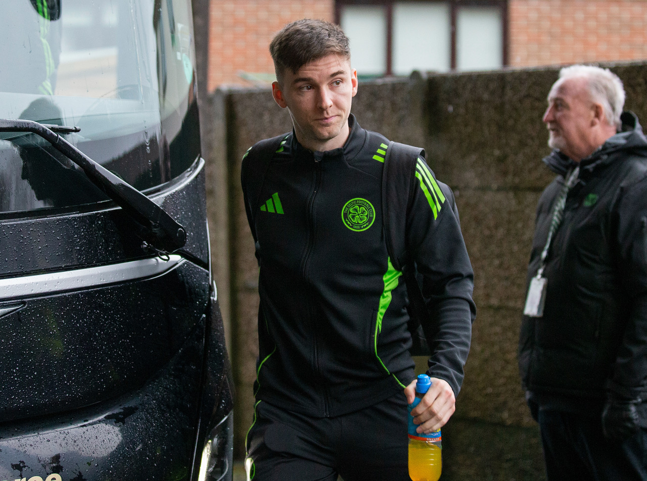 Kieran Tierney arrives at Rugby Park. 
