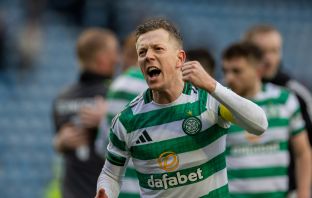 Callum McGregor celebrates at Rugby Park.