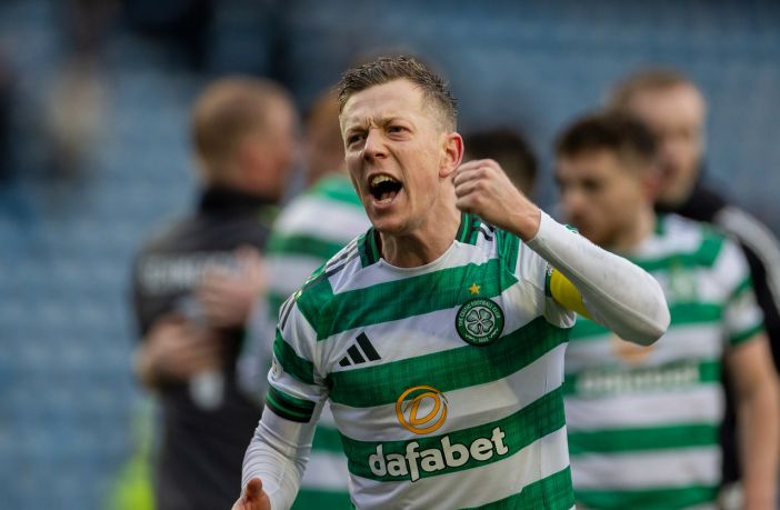 Callum McGregor celebrates at Rugby Park.