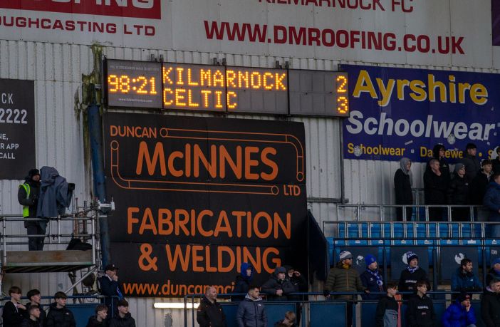 The scoreboard at Rugby Park.