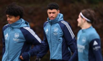 Alex Oxlade-Chamberlain attends a training session of Arsenal FC