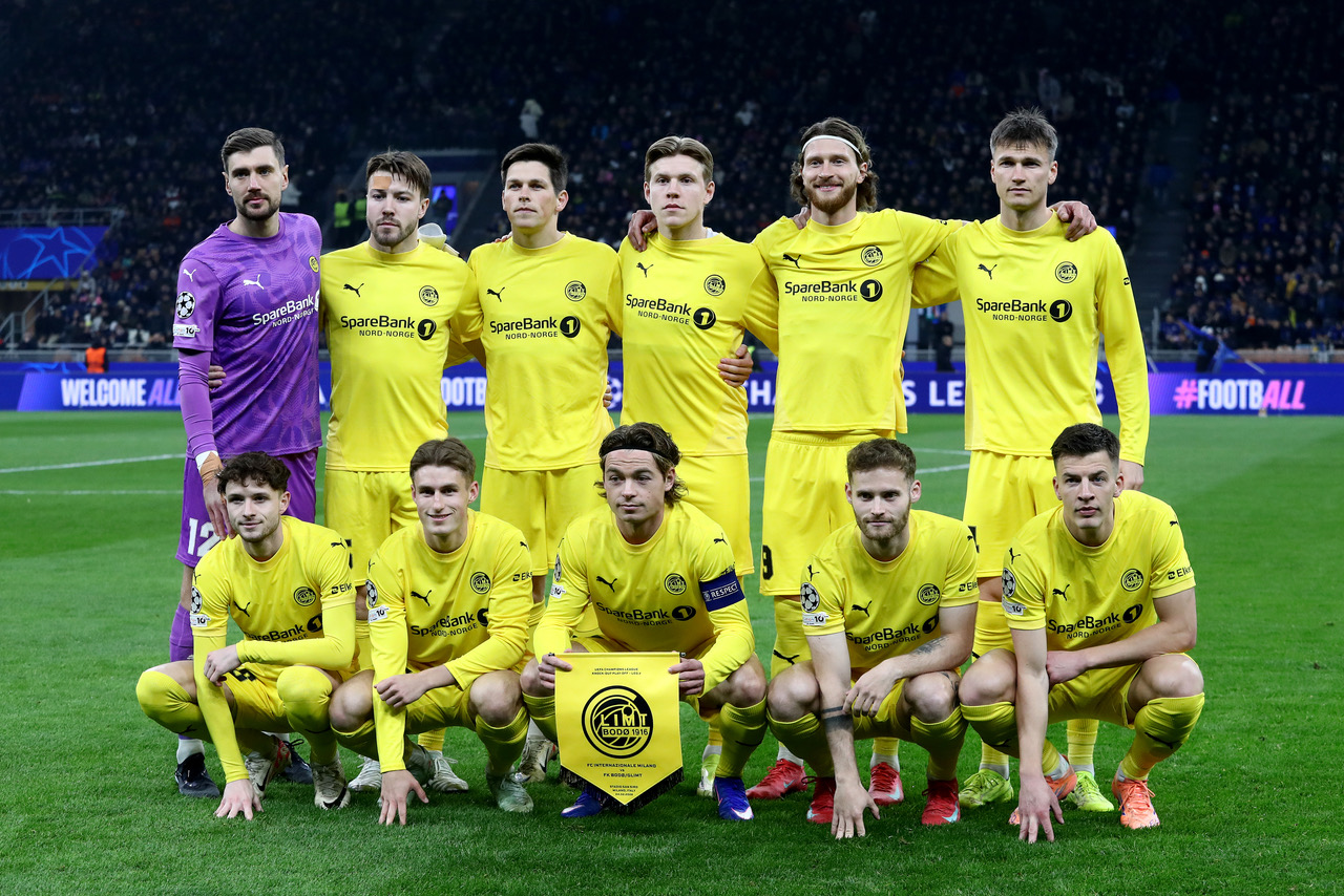 Bodo/Glimt players pose for a team photograph 
