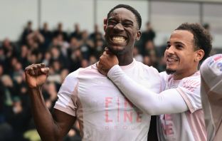 Goal celebrations for Bim Pepple of Plymouth Argyle