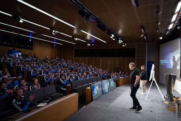 Ange Postecoglou addresses the UEFA Pro Licence Student Exchange Programme.