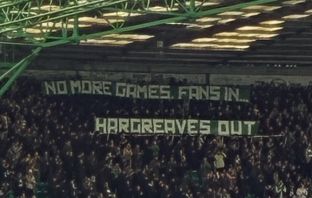 Bhoys Celtic protest banner at Motherwell game on Saturday