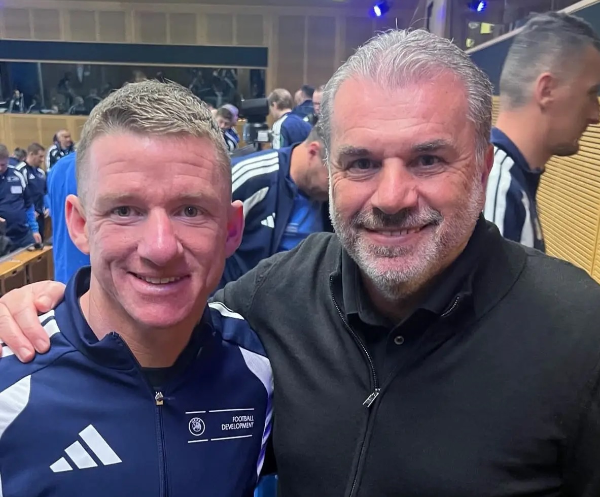 Jonny Hayes with Ange Postecoglou.