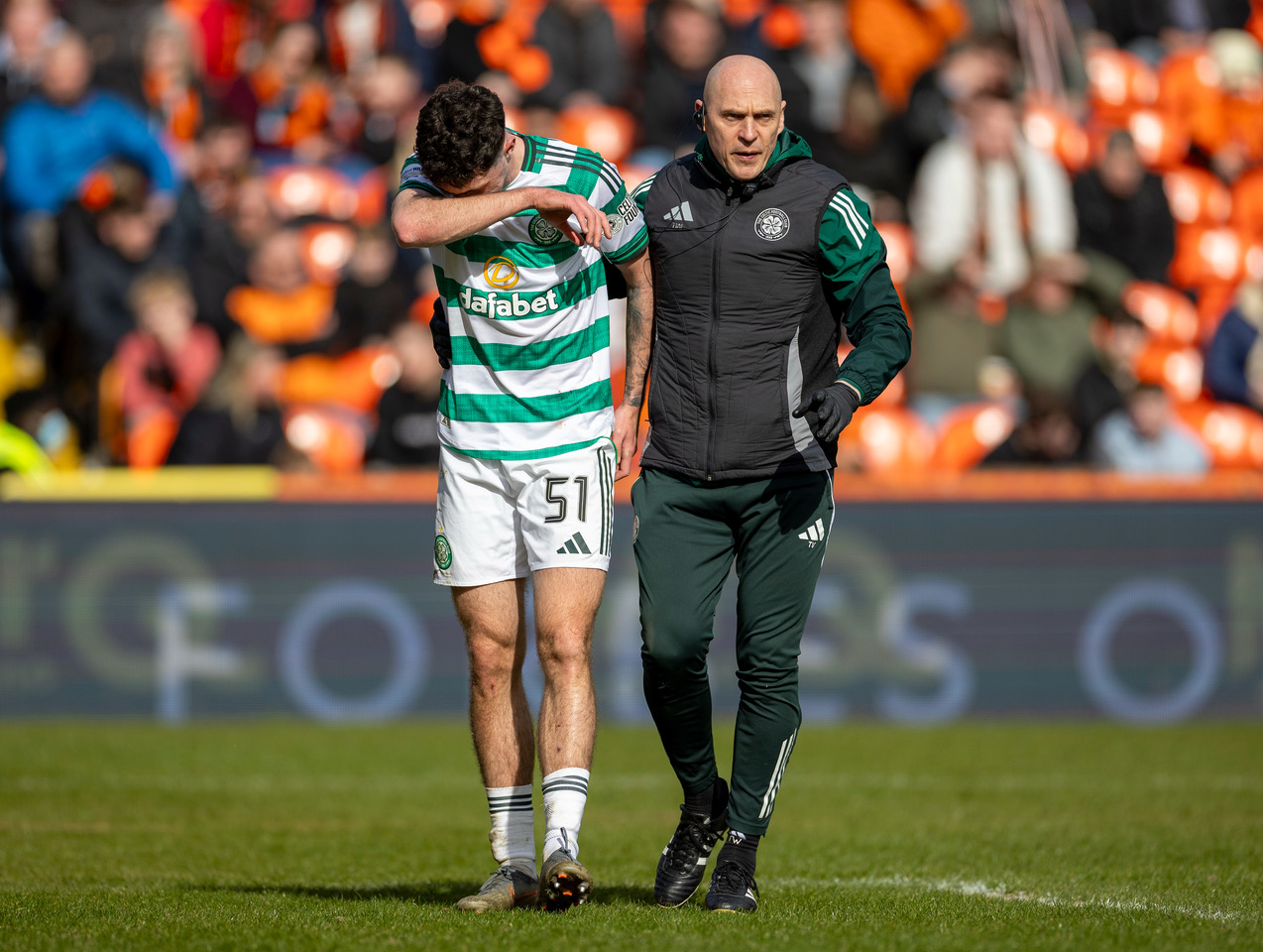 Colby Donovan injured at Tannadice.