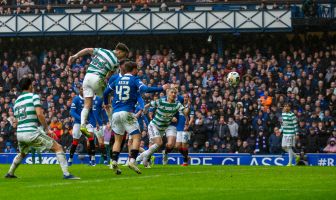 Kieran Tierney scoring at Ibrox.