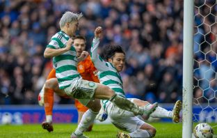 Reo Hatate scores at Ibrox