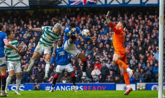 Daizen Maeda forces the penalty at Ibrox