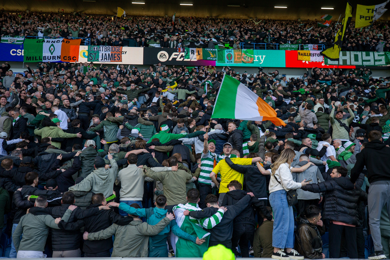 Celtic supporters in the Free Broomloan.