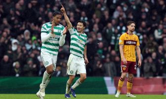 Hyunjun Yang of Celtic celebrates