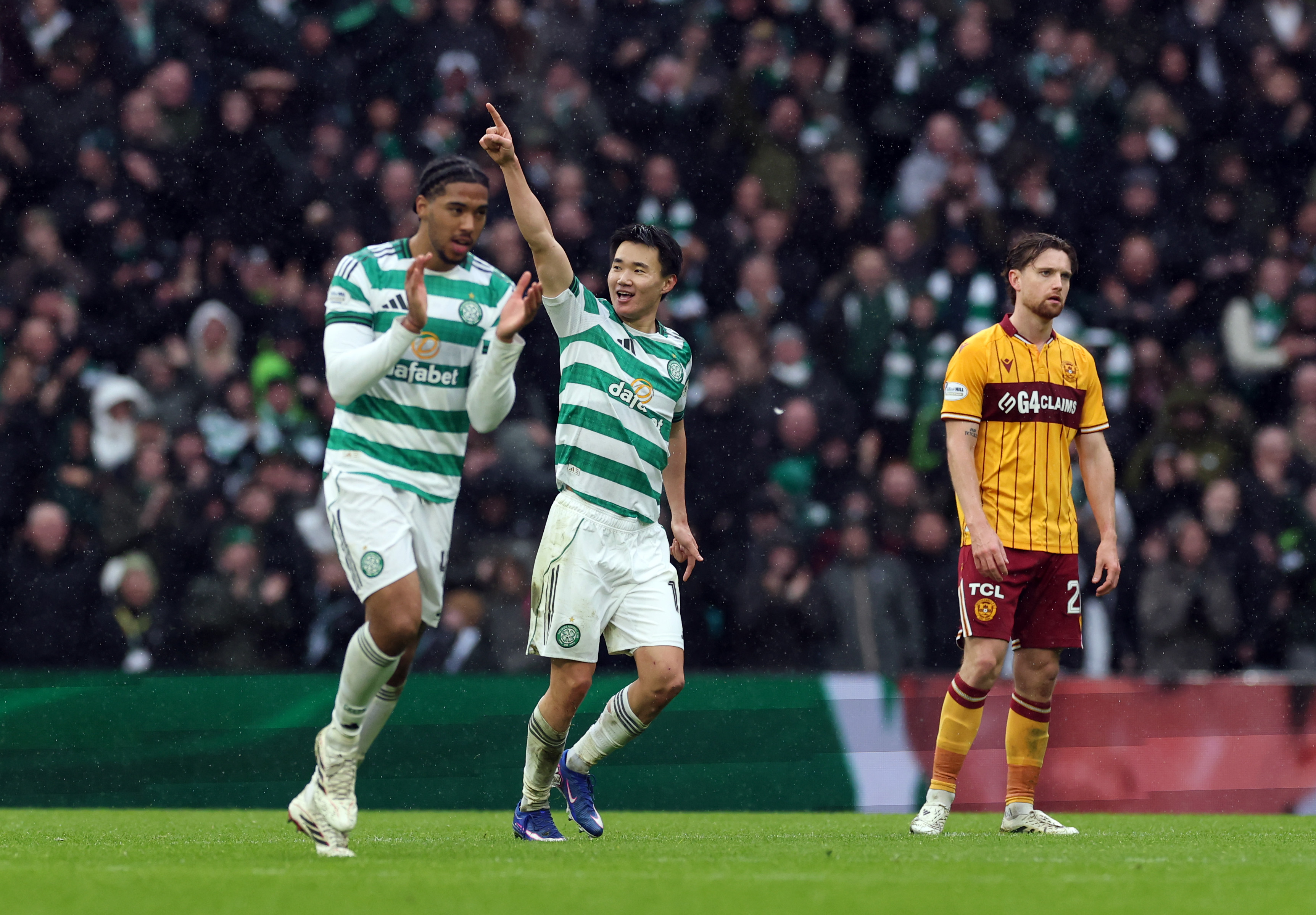 Hyunjun Yang of Celtic celebrates
