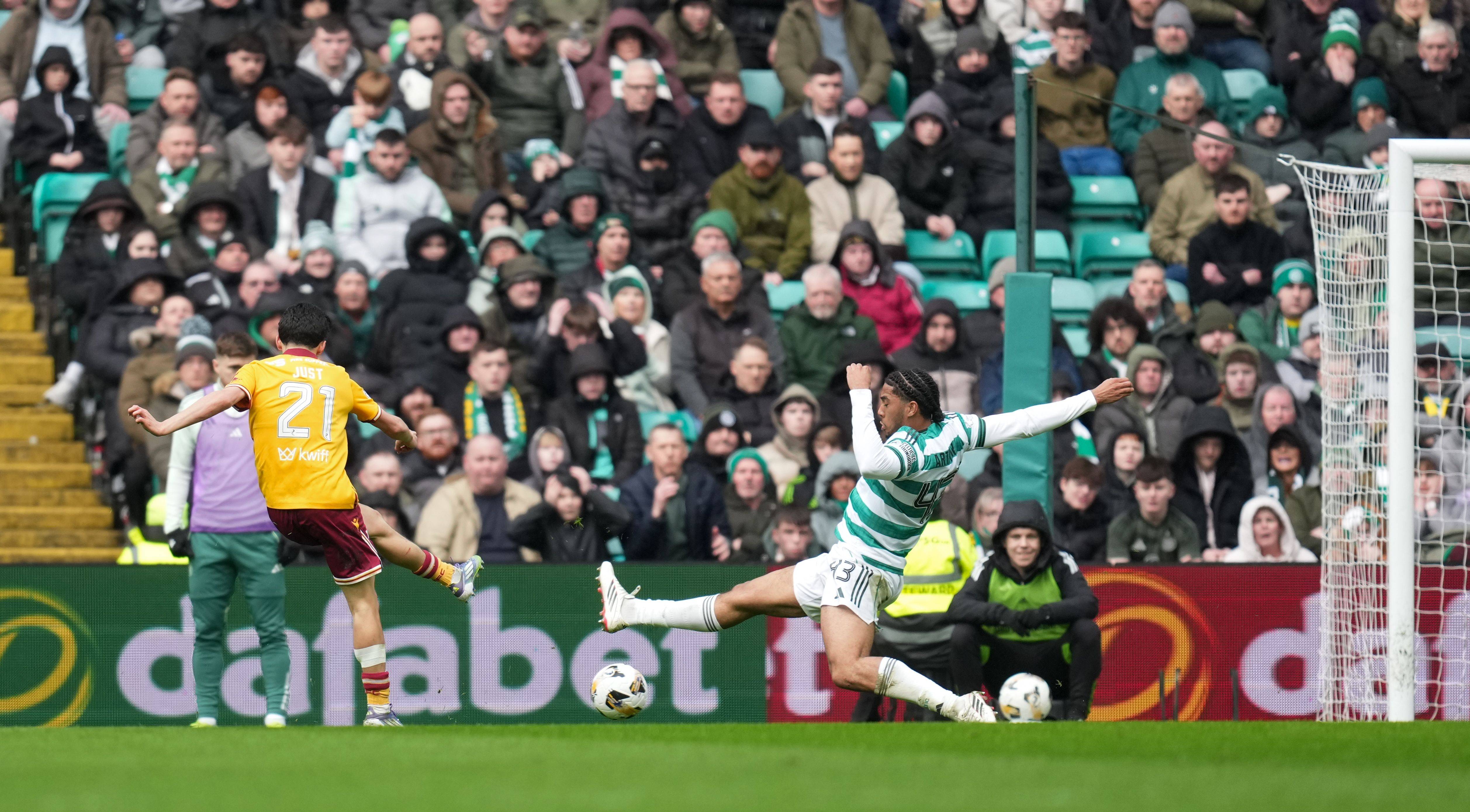 Elijah Just of Motherwell scores